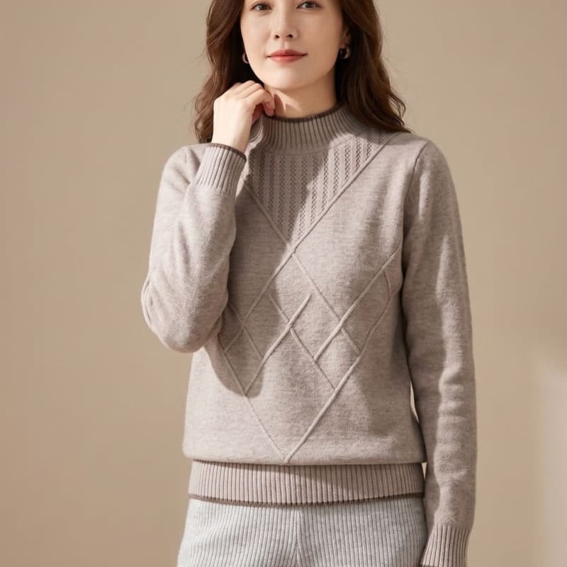 Allie Diamond Cable Knit Mock Neck Sweater_1