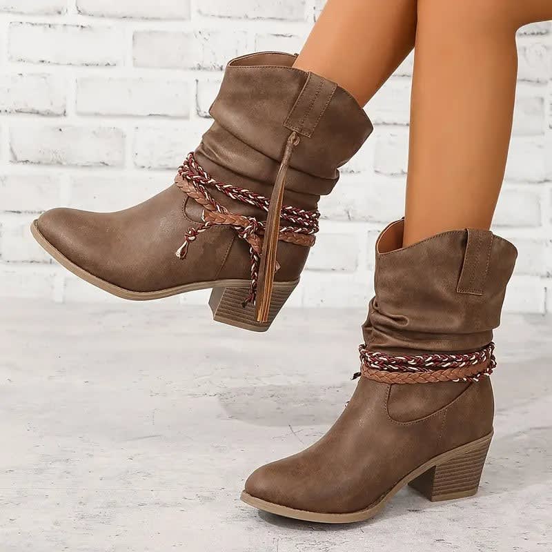 Nora Slouchy Braided Strap Western Style Boots_1