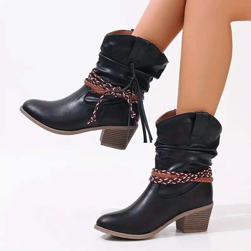 Nora Slouchy Braided Strap Western Style Boots_8