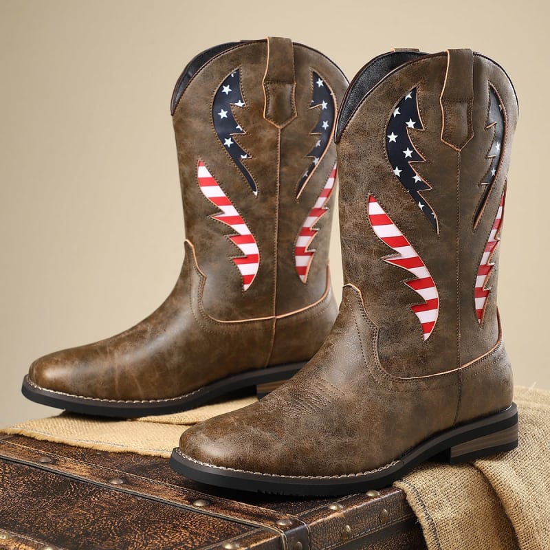 Miles American Flag Square Toe Western Boots_1