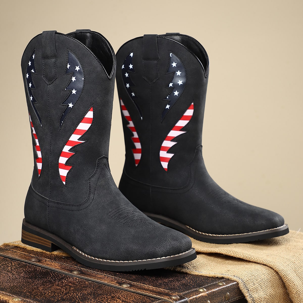 Miles American Flag Square Toe Western Boots_10