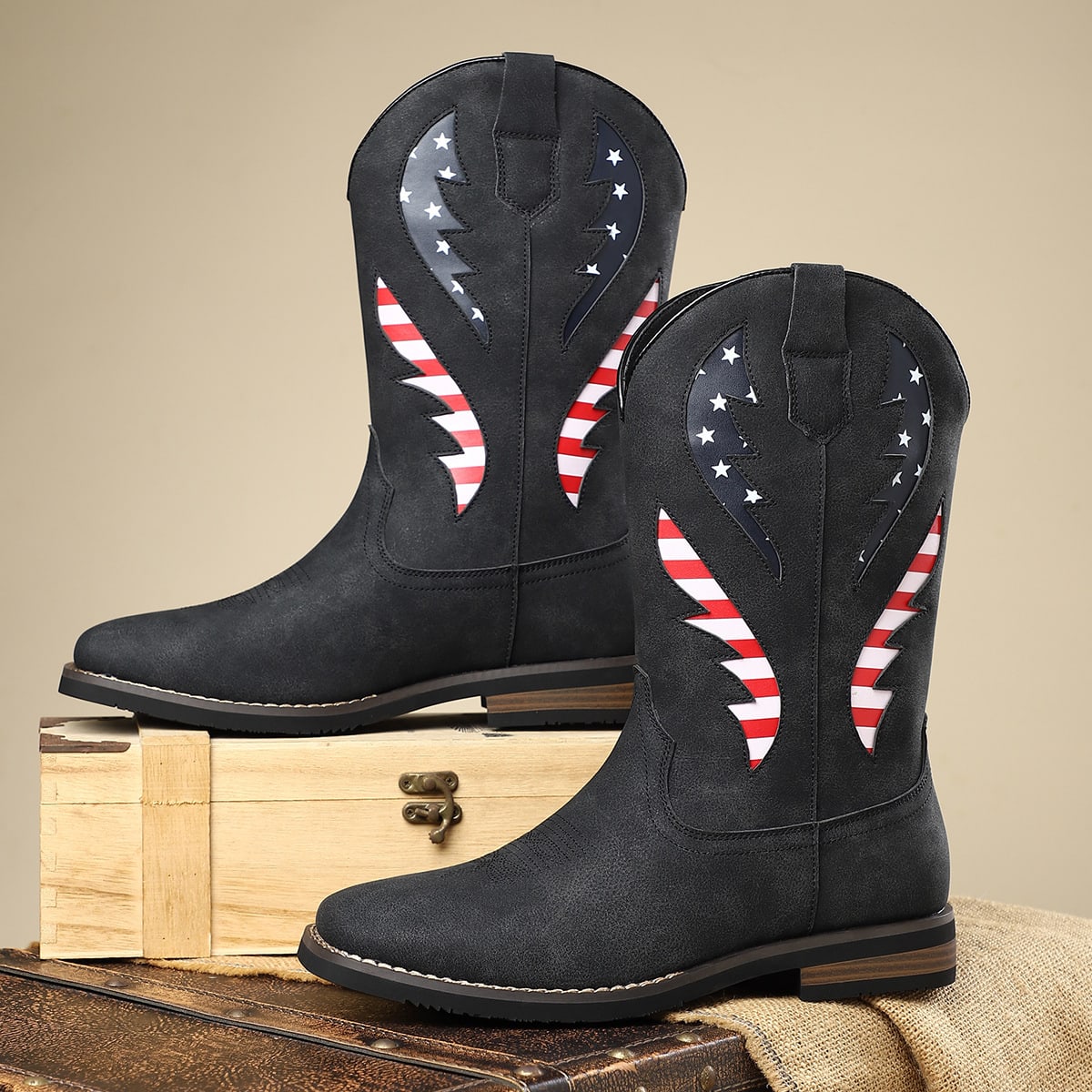 Miles American Flag Square Toe Western Boots_11