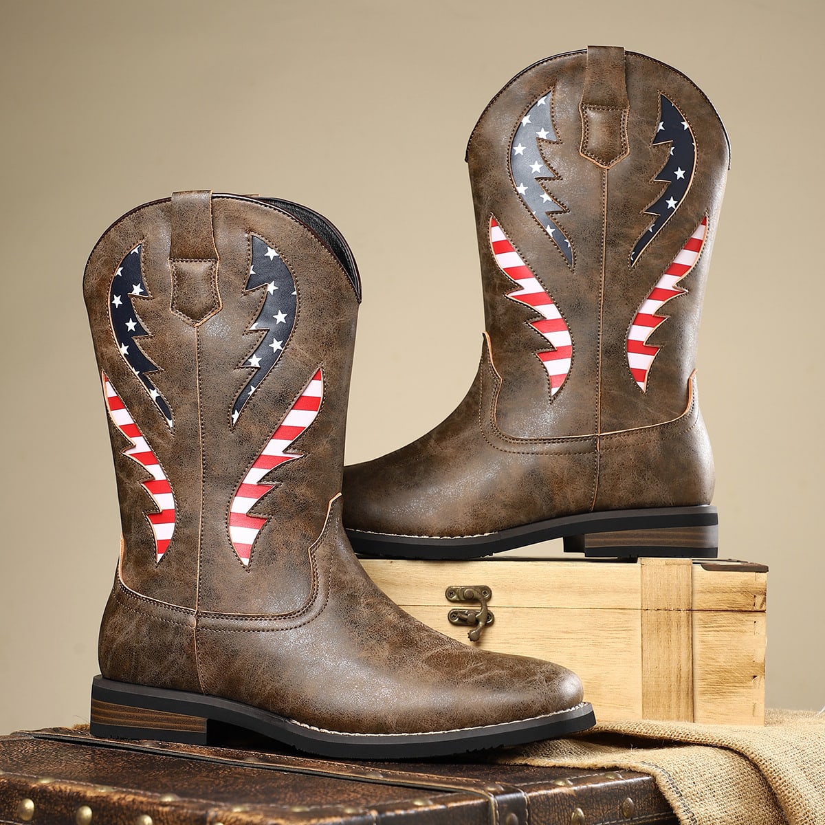 Miles American Flag Square Toe Western Boots_2