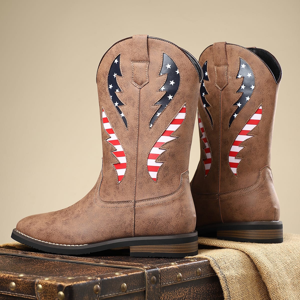 Miles American Flag Square Toe Western Boots_4