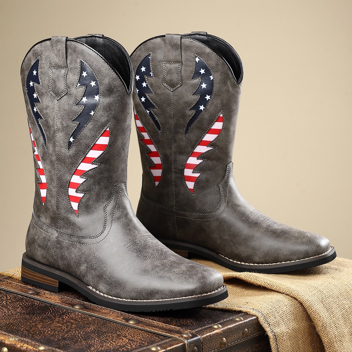 Miles American Flag Square Toe Western Boots_7