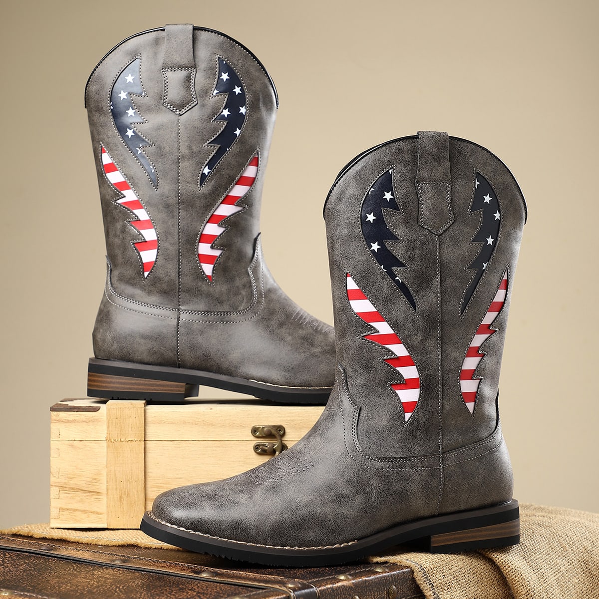 Miles American Flag Square Toe Western Boots_8