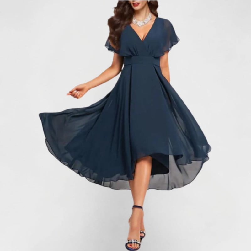 Bronwyn V-Neck Flutter Sleeve Chiffon Homecoming Dress_1
