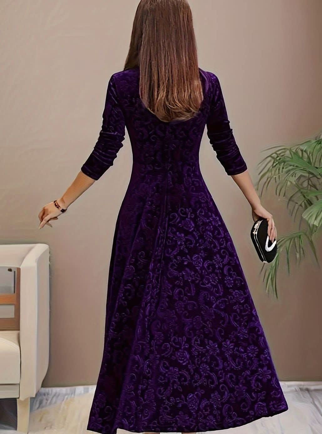 Valerie Velvet Square Neck Midi Party Dress_7