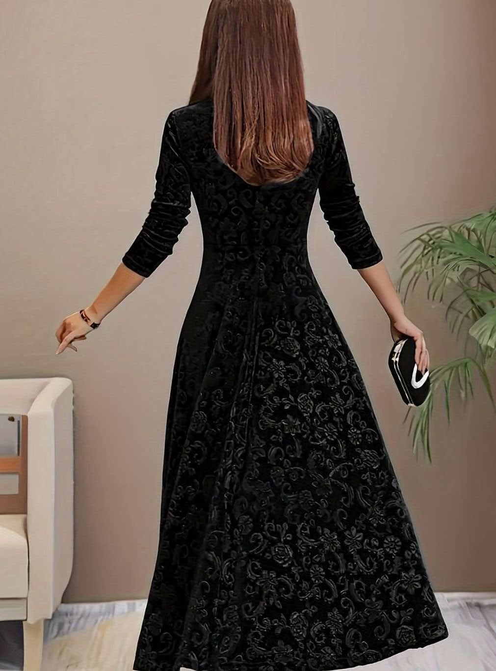 Valerie Velvet Square Neck Midi Party Dress_9