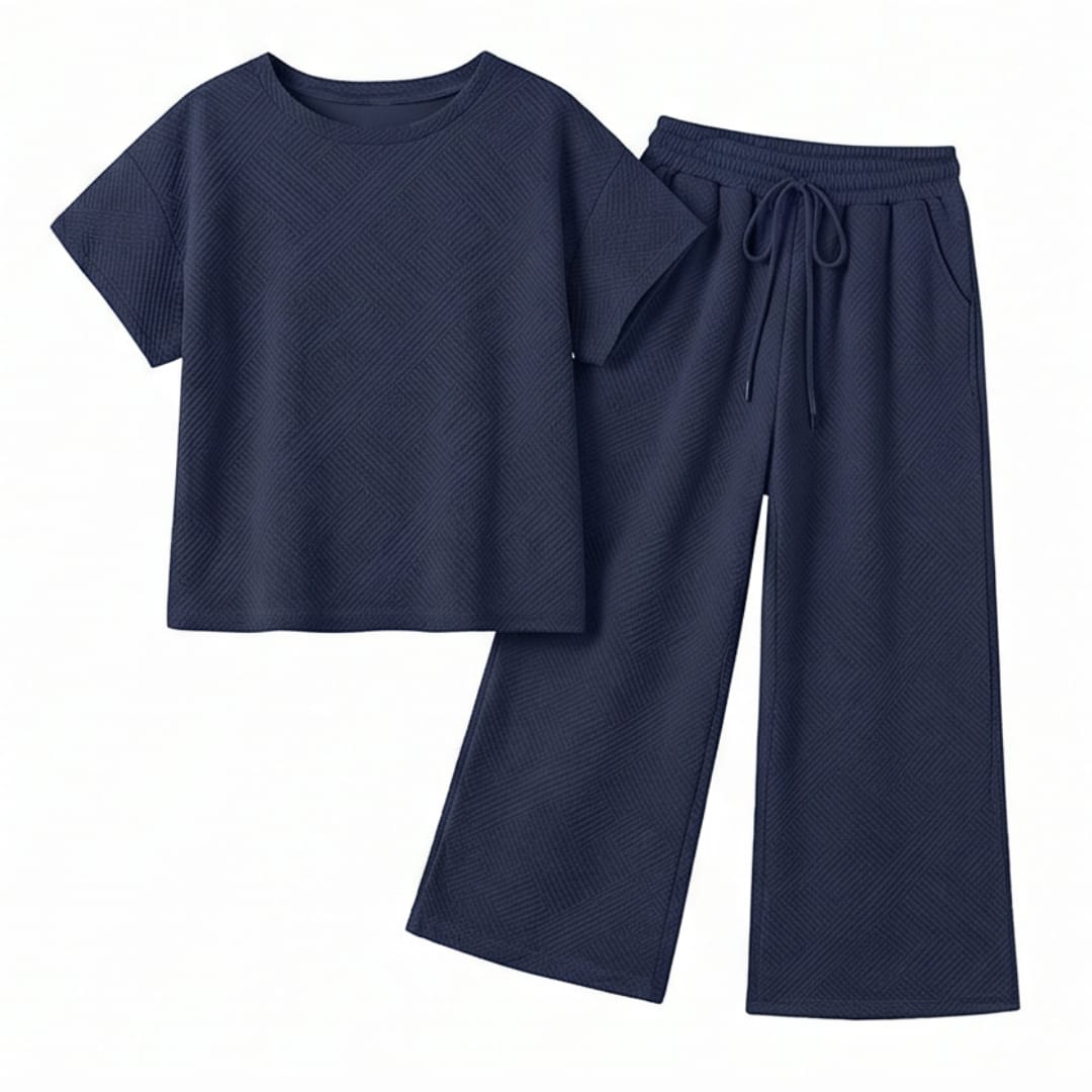 Clementine Textured Knit Short Sleeve Top and Cropped Wide Leg Pants Lounge Set_17