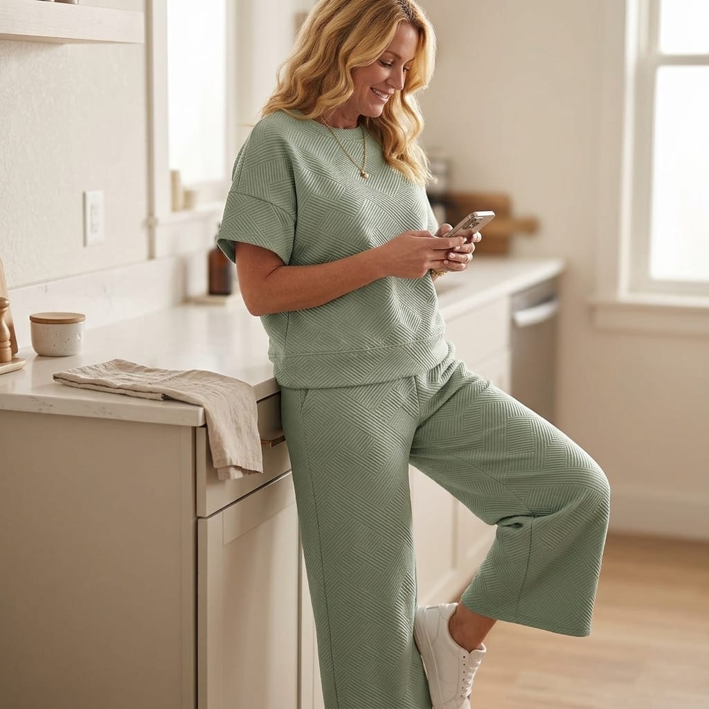 Clementine Textured Knit Short Sleeve Top and Cropped Wide Leg Pants Lounge Set_6
