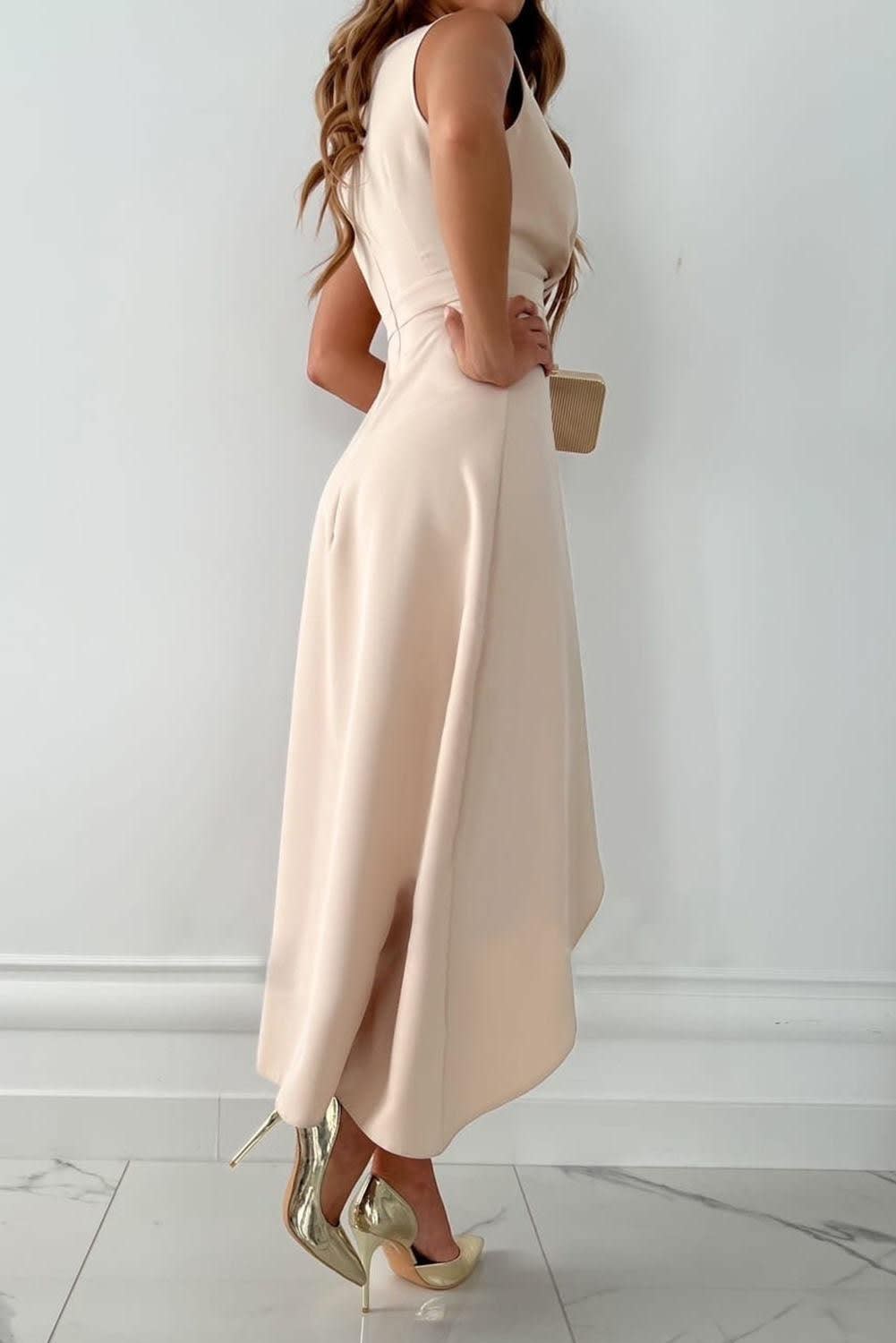 Annabel V-Neck High Low Wedding Guest Midi Dress_3