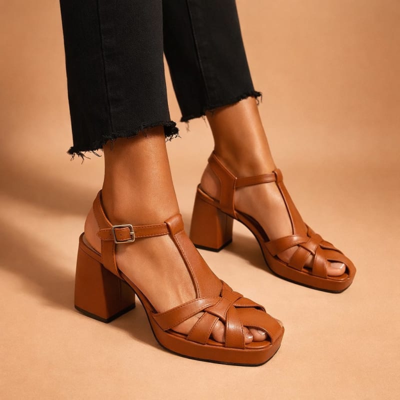 Mariana Woven Leather Block Heel Sandals_1