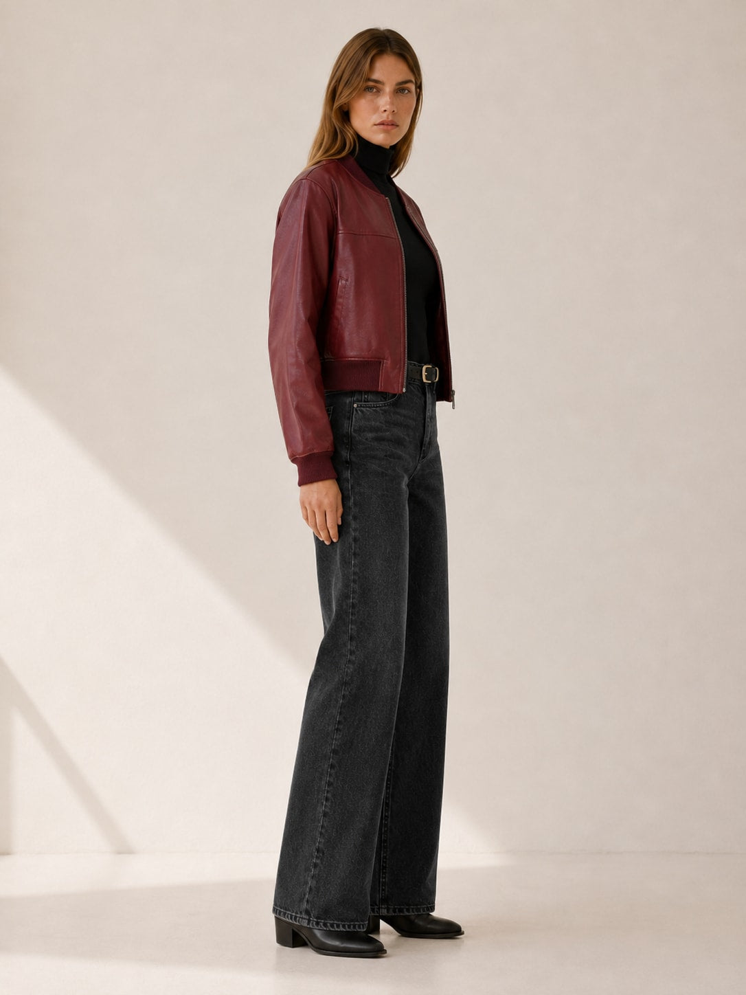 Romy Cropped Collarless Faux Leather Bomber Jacket_2