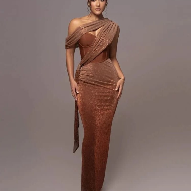 Phoebe Draped One Shoulder Shimmer Hoco Dress_1
