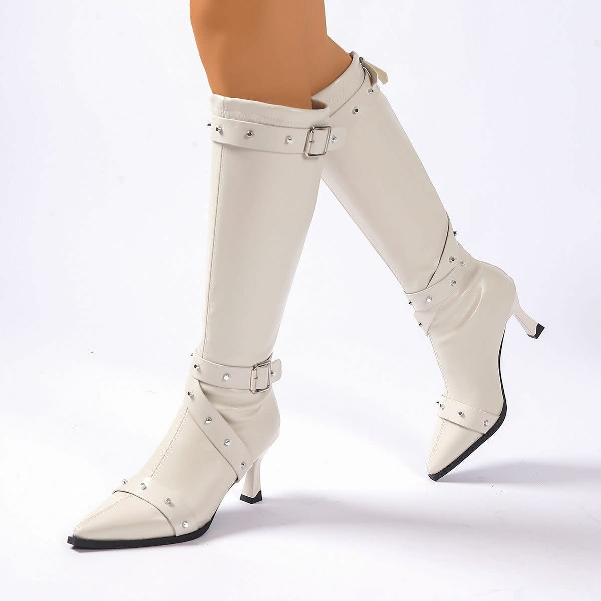 Esperanza Studded Pointed Toe Knee High Boots_2