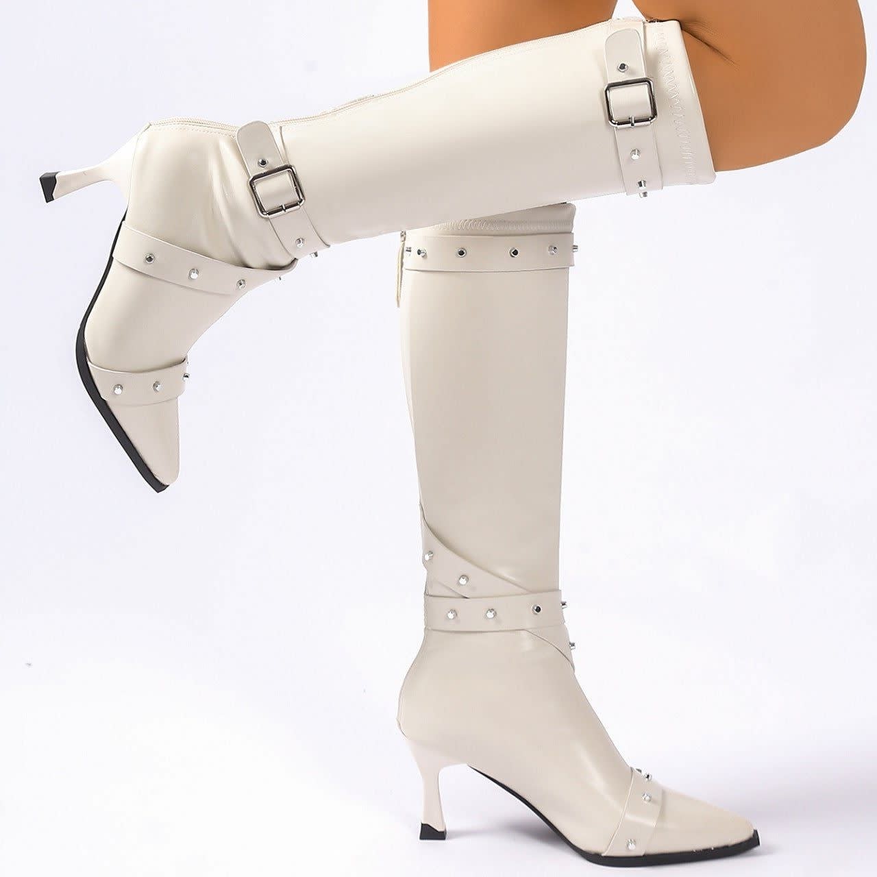 Esperanza Studded Pointed Toe Knee High Boots_9