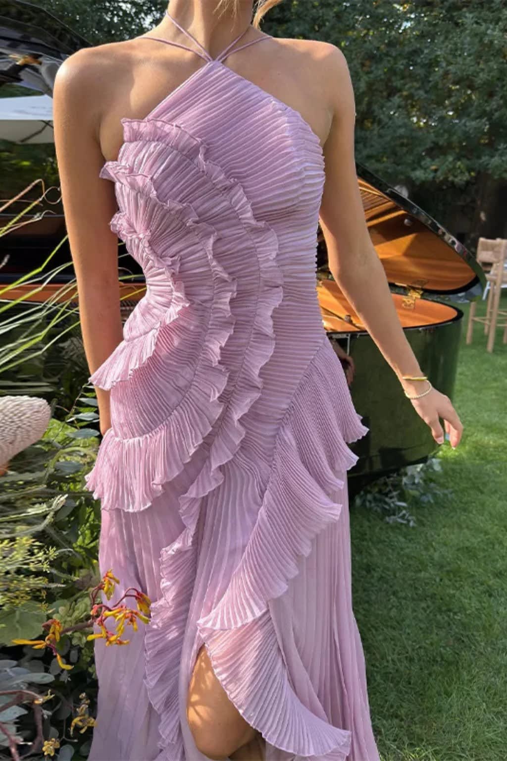 Tallulah Asymmetric Ruffle Halter Neck Wedding Guest Maxi Dress_6