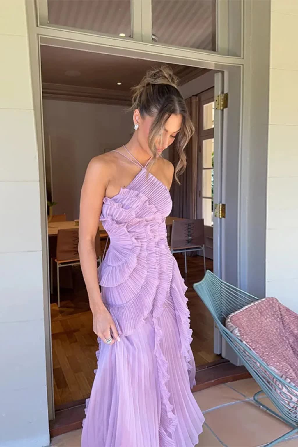Tallulah Asymmetric Ruffle Halter Neck Wedding Guest Maxi Dress_8
