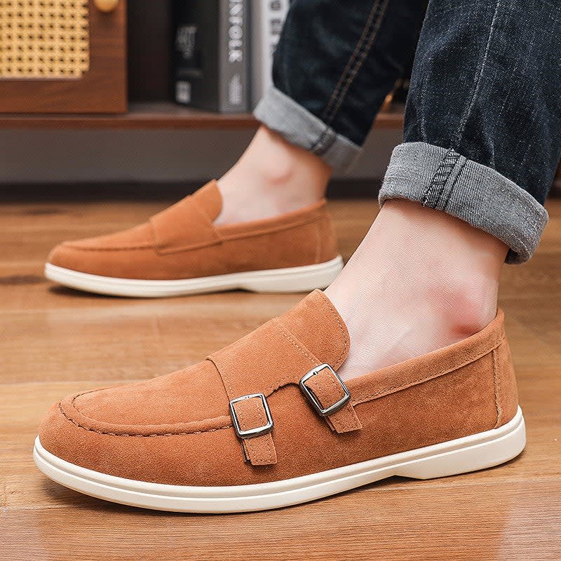 Kenneth Lightweight Suede Double Monk Strap Loafers_2