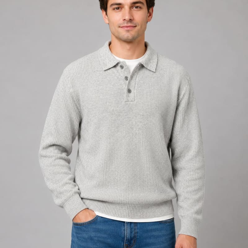 Julian Ribbed Knit Polo Sweater_1