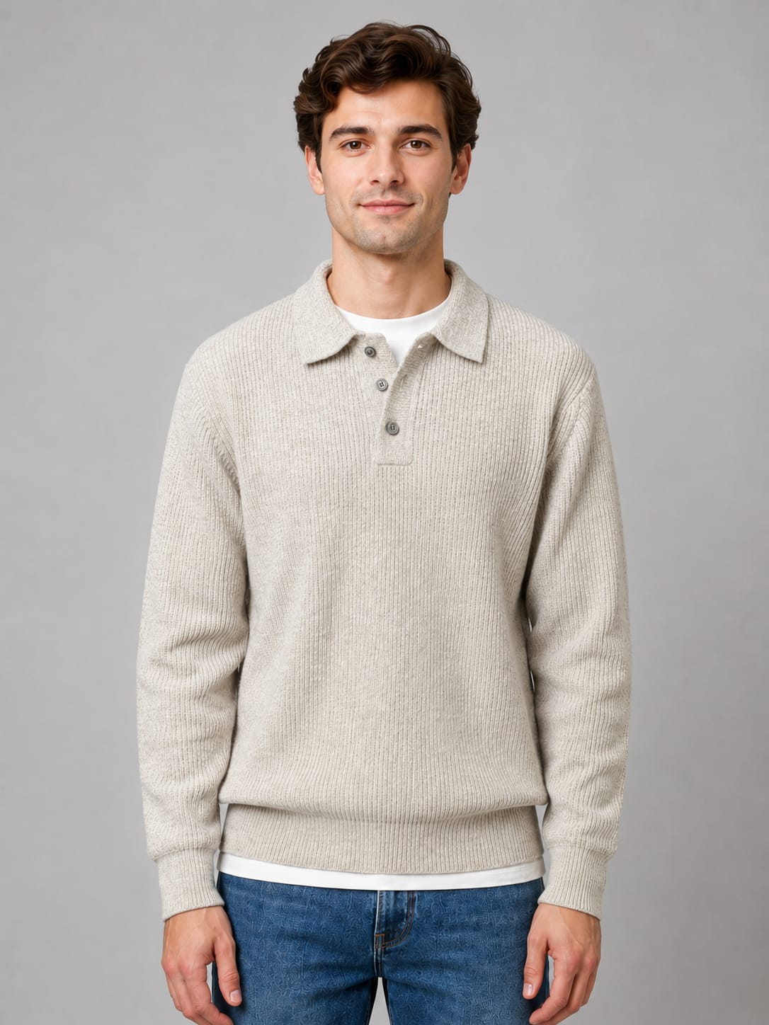 Julian Ribbed Knit Polo Sweater_4