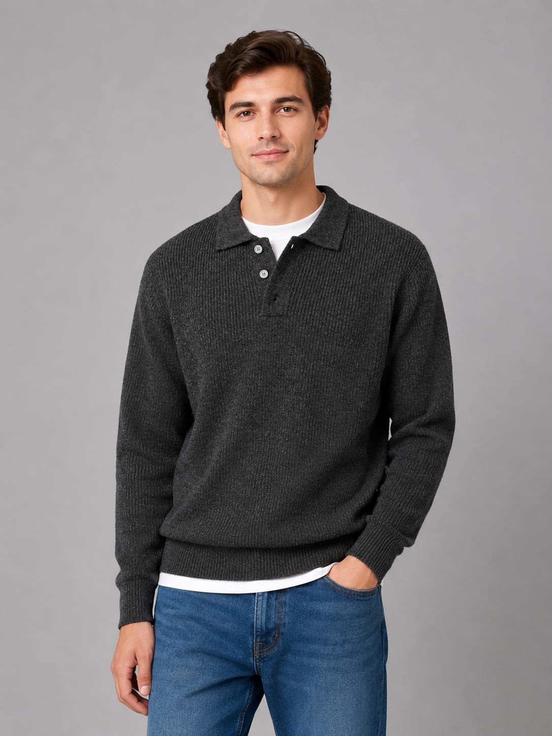 Julian Ribbed Knit Polo Sweater_5
