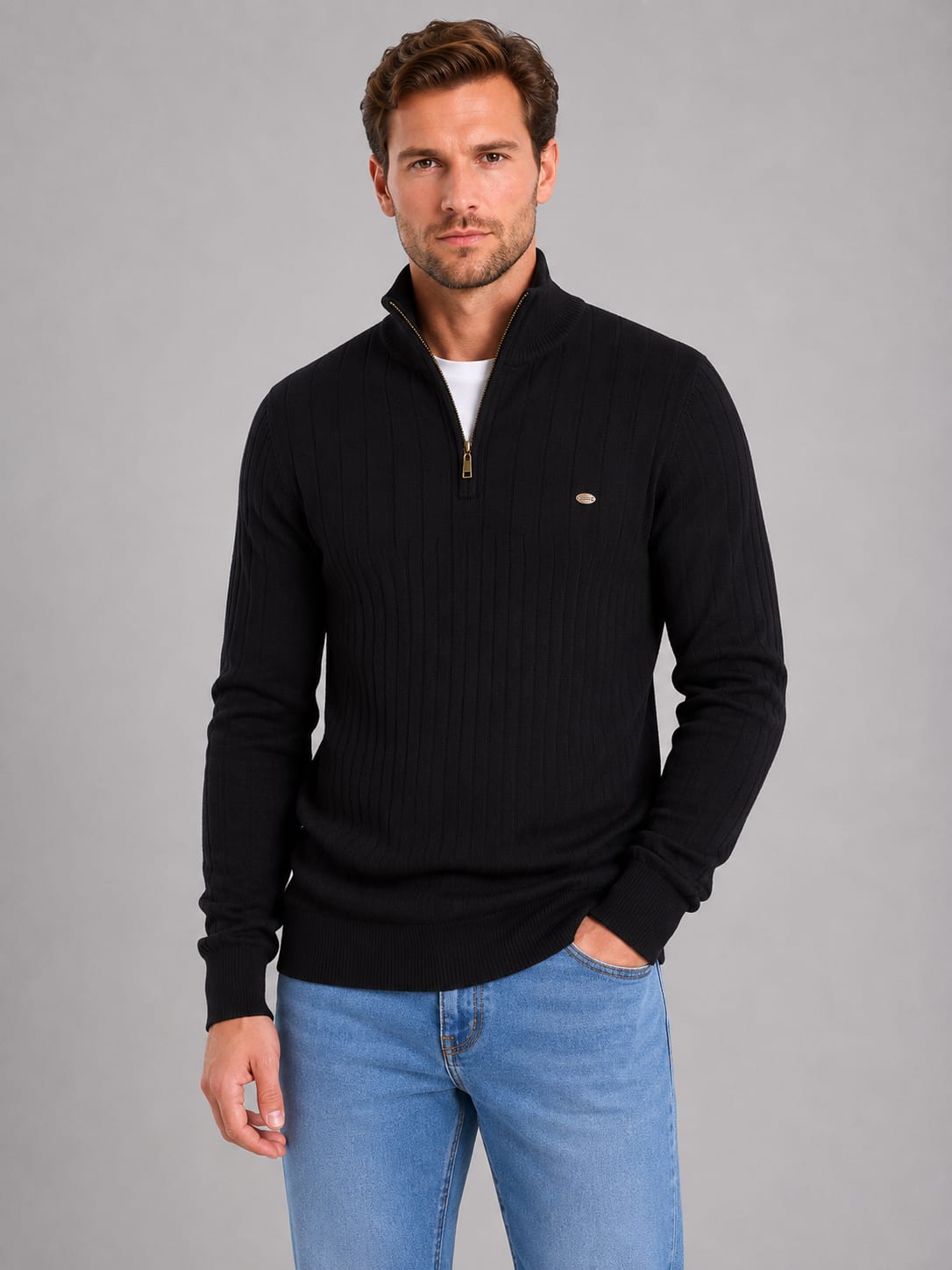 Sebastian Cotton Quarter Zip Sweater_7