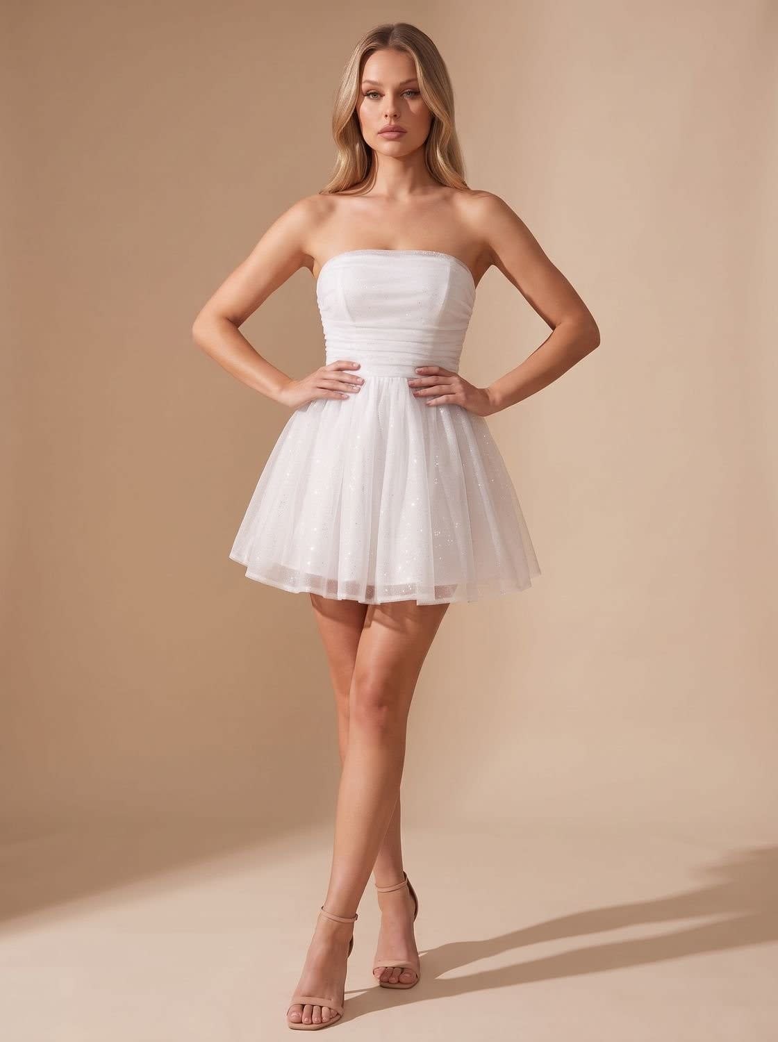 Amelie Glitter Strapless Christmas Party Mini Dress_11