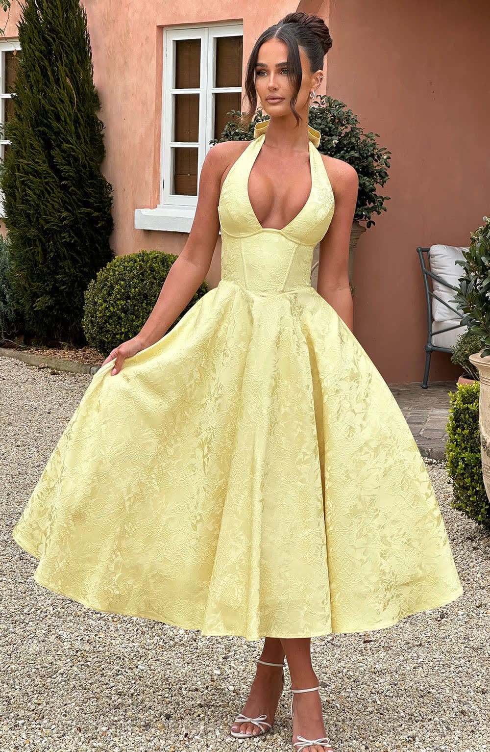 Hattie Halter Neck Corset Wedding Guest Midi Dress_13