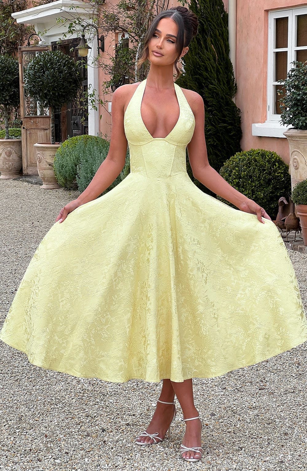 Hattie Halter Neck Corset Wedding Guest Midi Dress_15