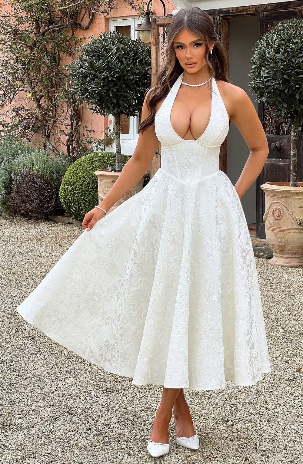 Hattie Halter Neck Corset Wedding Guest Midi Dress_7