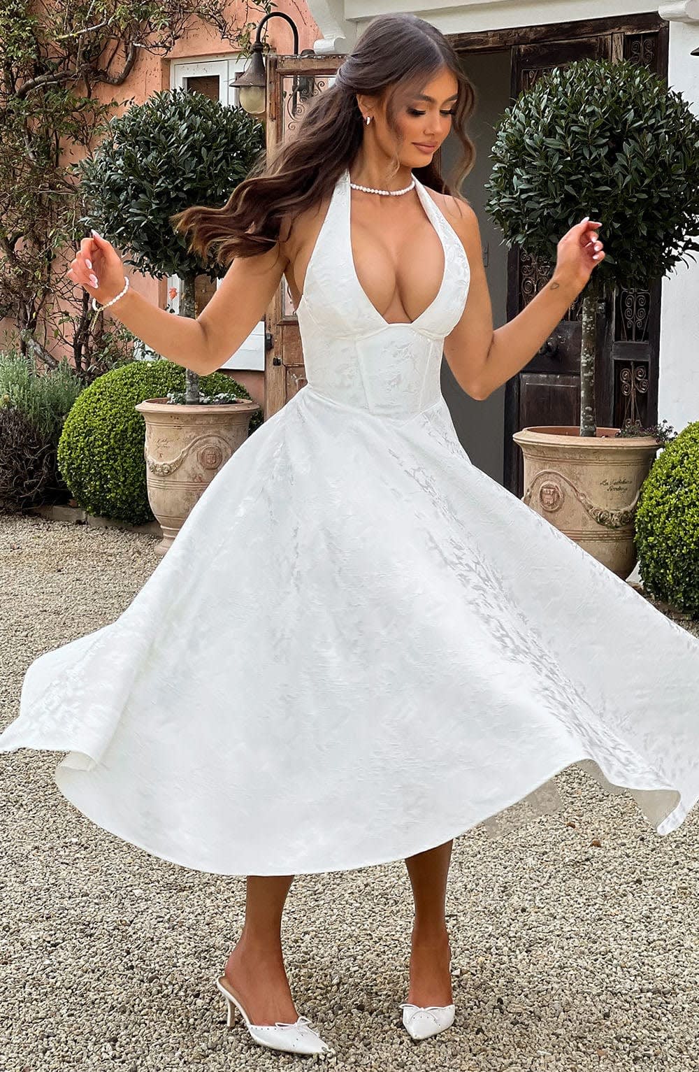 Hattie Halter Neck Corset Wedding Guest Midi Dress_8