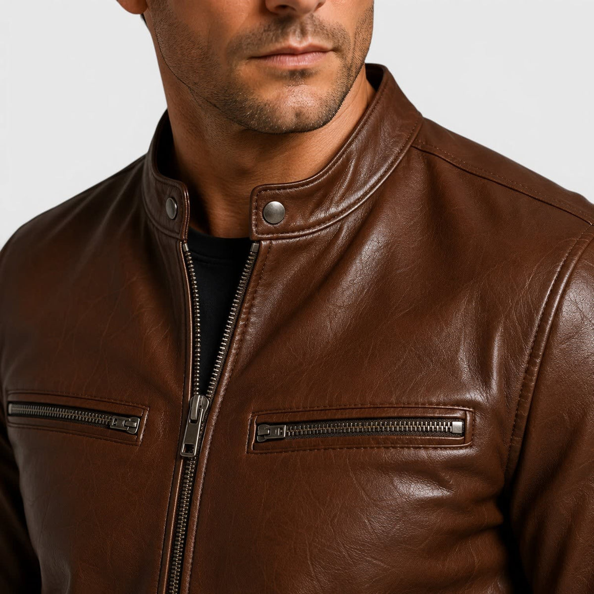 Tristan Genuine Leather Cafe Racer Jacket_11
