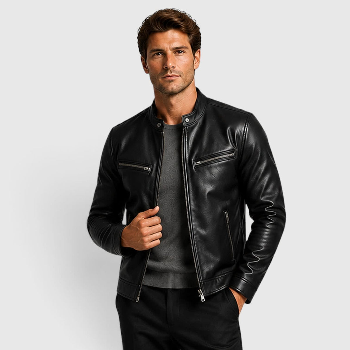 Tristan Genuine Leather Cafe Racer Jacket_5
