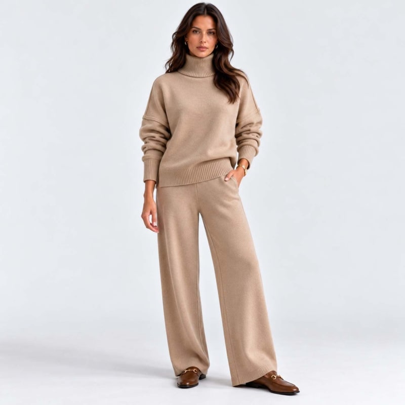 Lara Turtleneck Knit Two Piece Pants Set_1