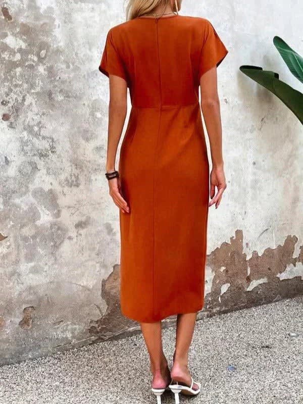 Cecily V-Neck Ruched Wrap Wedding Guest Midi Dress_5