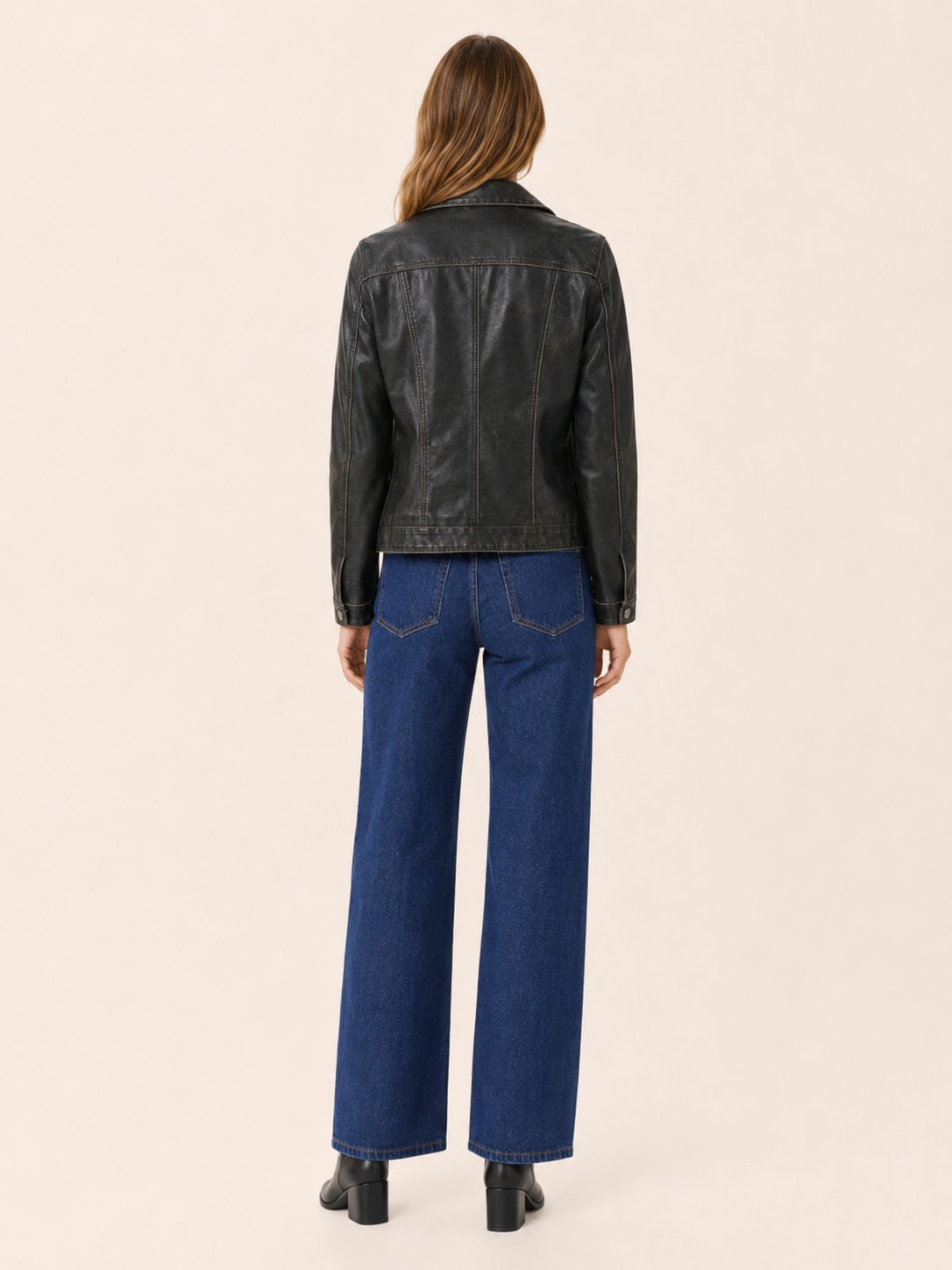 Sylvie Vintage Washed Faux Leather Trucker Jacket_2