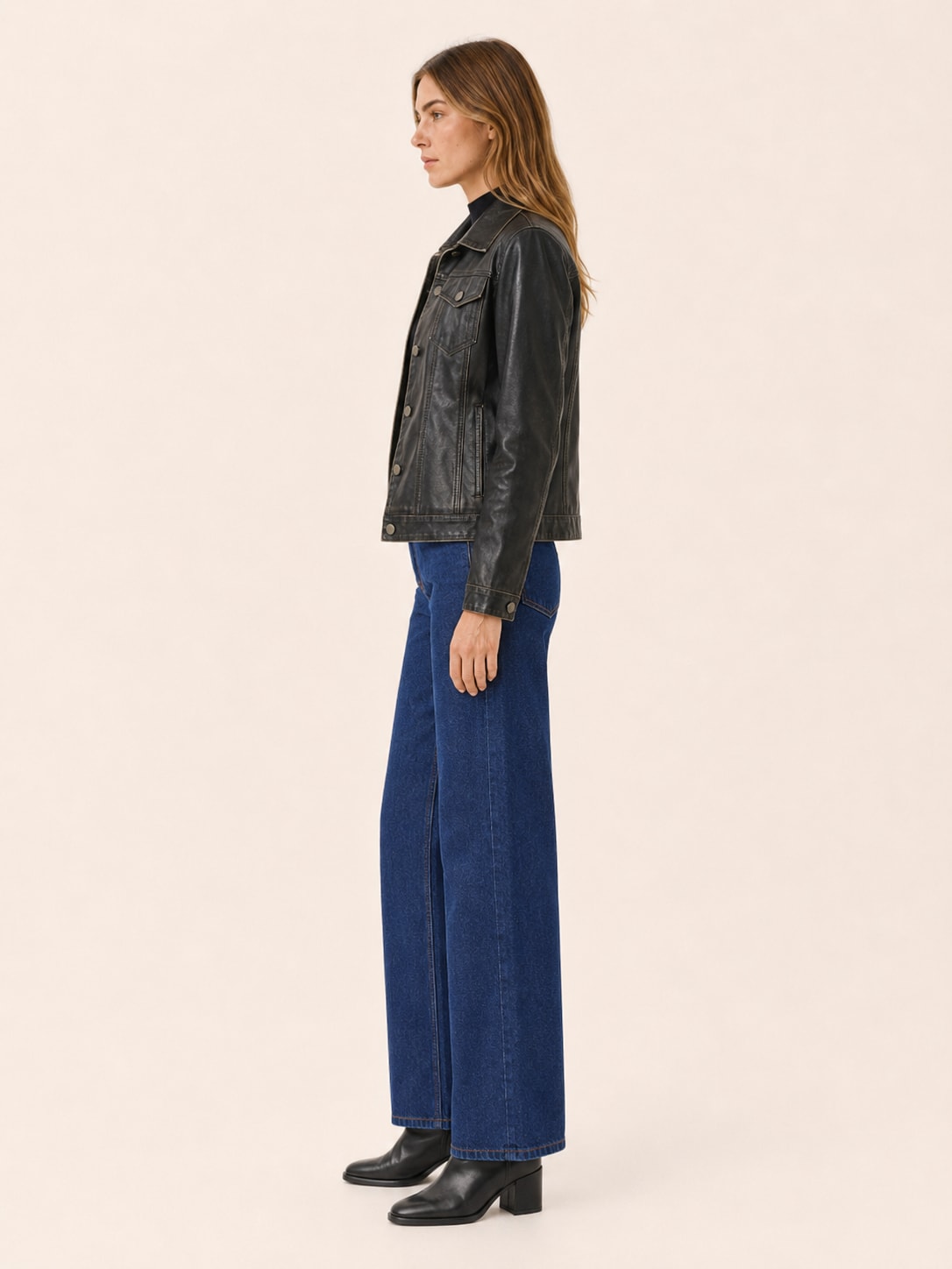 Sylvie Vintage Washed Faux Leather Trucker Jacket_3