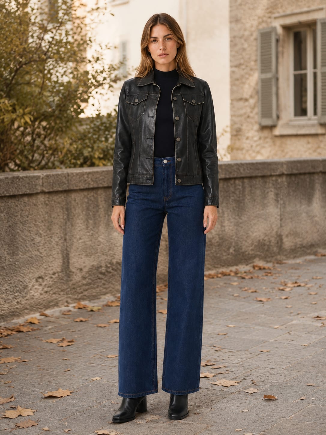 Sylvie Vintage Washed Faux Leather Trucker Jacket_5