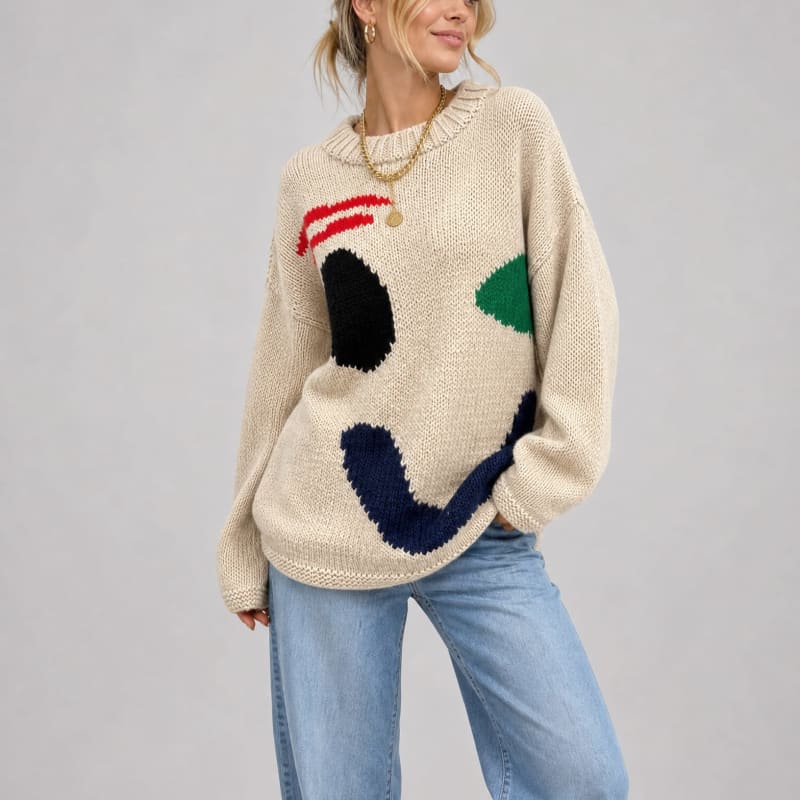 Presley Smiley Face Chunky Knit Sweater_1