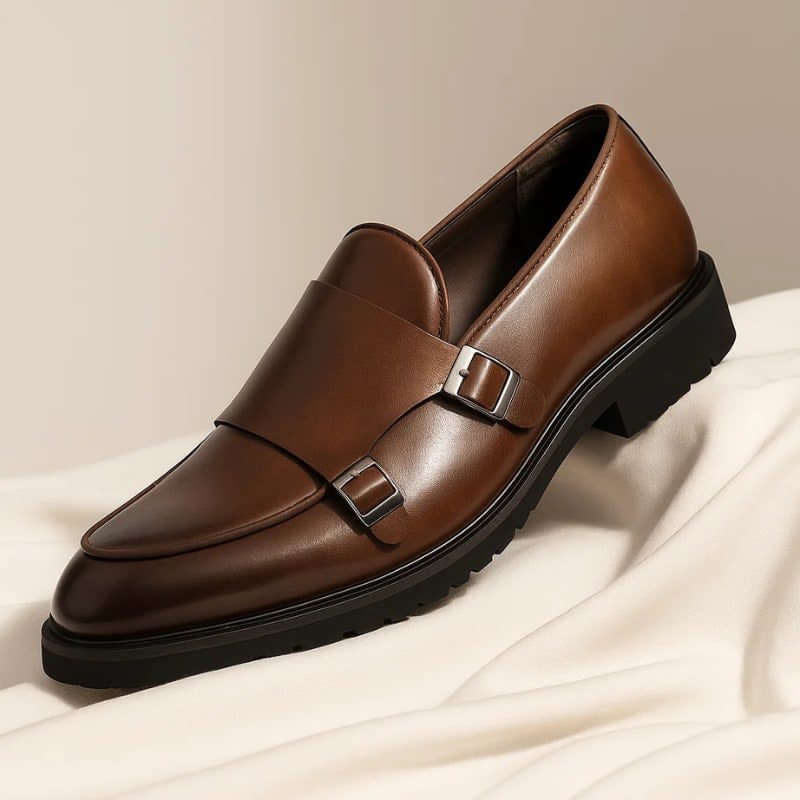 Lewis Leather Lug Sole Double Monk Strap Loafers_1