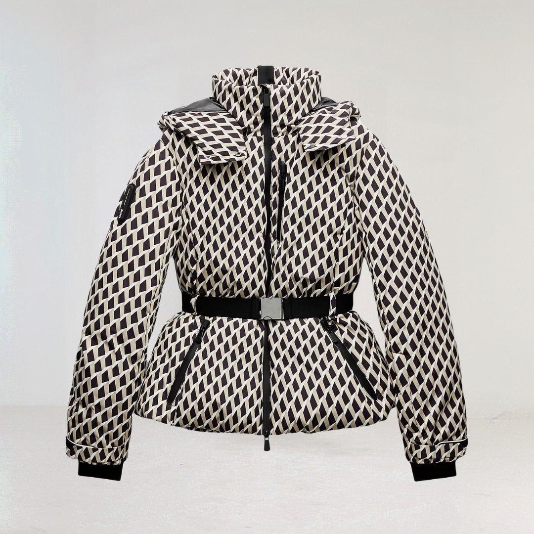 Simone Belted Geometric Print Ski Jacket For Winter_3