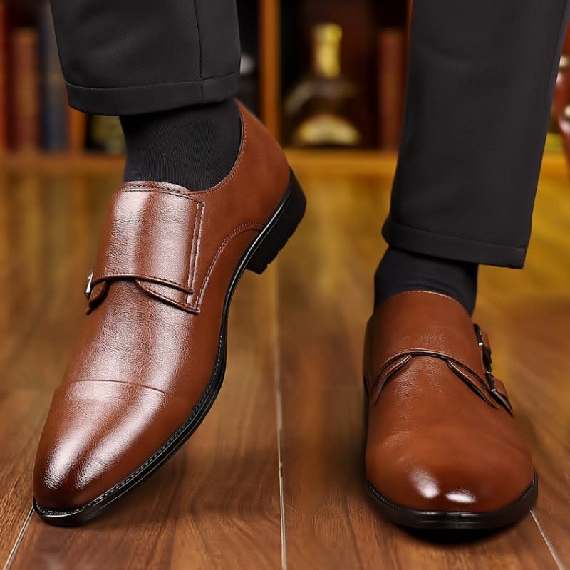 Marvin Cushioned Leather Cap Toe Double Monk Strap Loafers_5