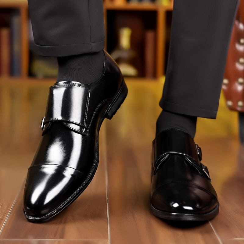 Marvin Cushioned Leather Cap Toe Double Monk Strap Loafers_8