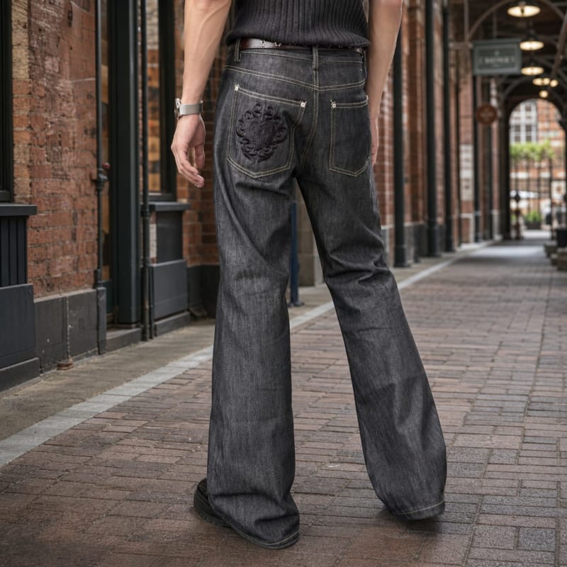 Matteo Embroidered Pocket Black Flared Jeans_1