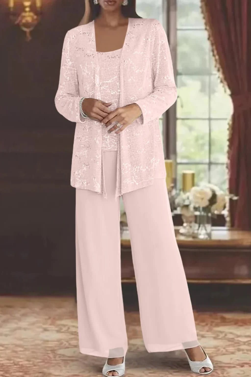 Solene Sequin Lace Wedding Guest Trouser Suit with Jacket_14
