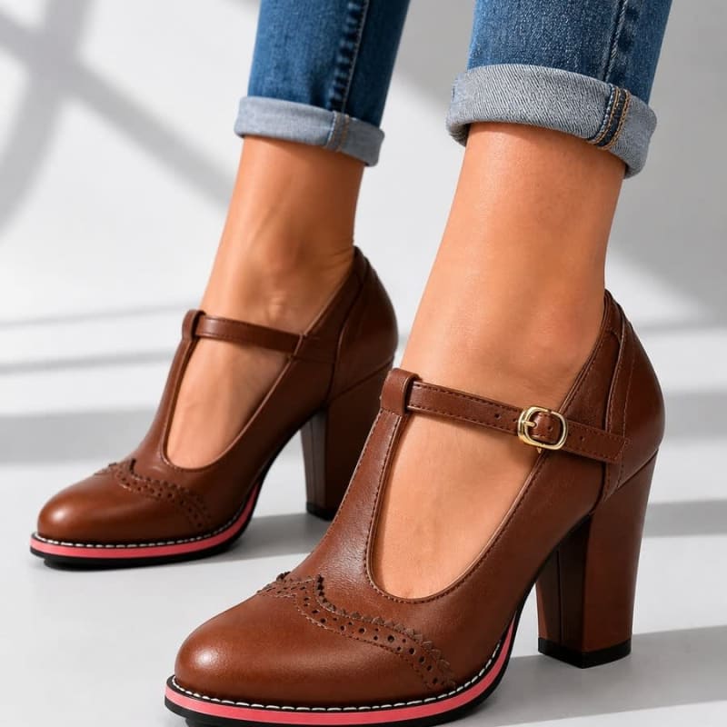 Carla Brogue Block Heel Mary Jane Shoes_1