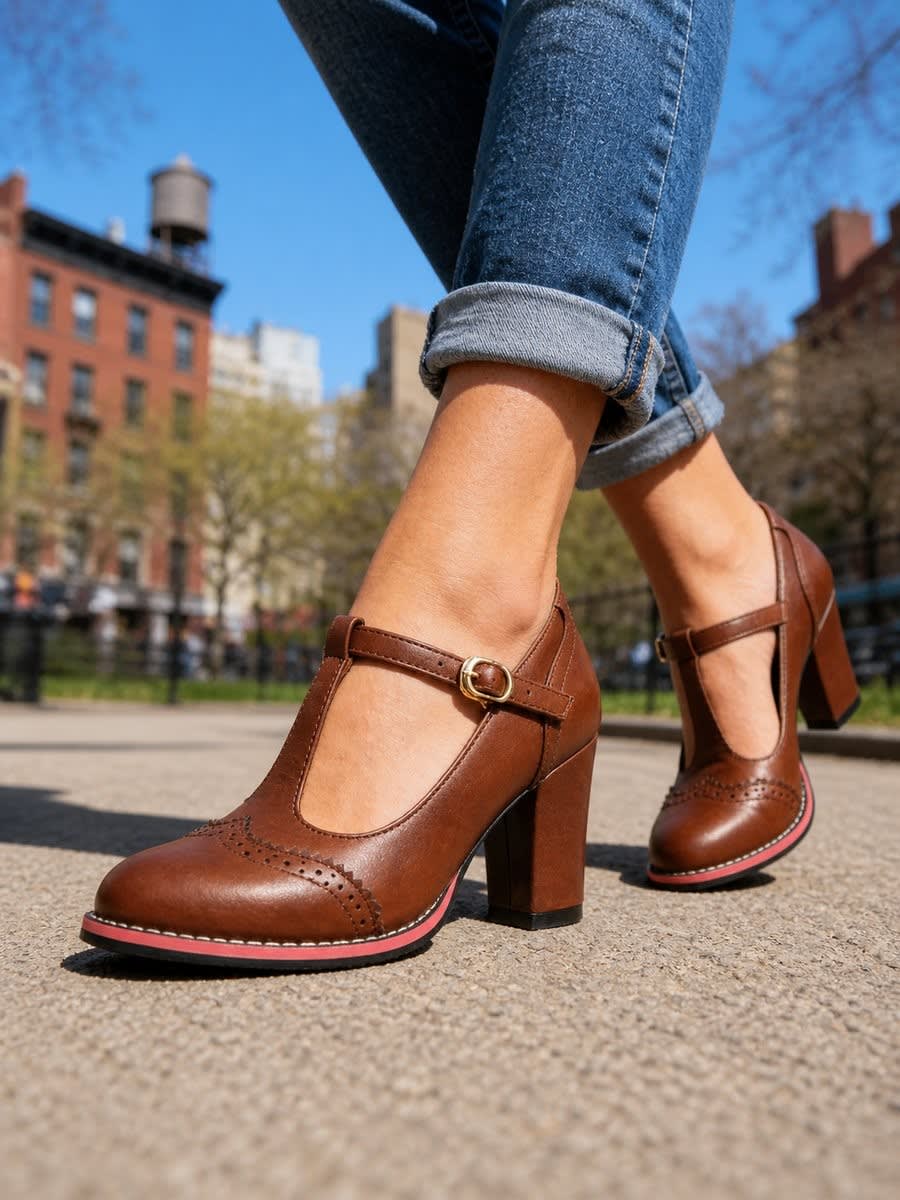 Carla Brogue Block Heel Mary Jane Shoes_2