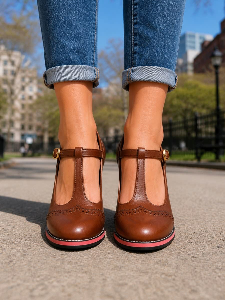 Carla Brogue Block Heel Mary Jane Shoes_3